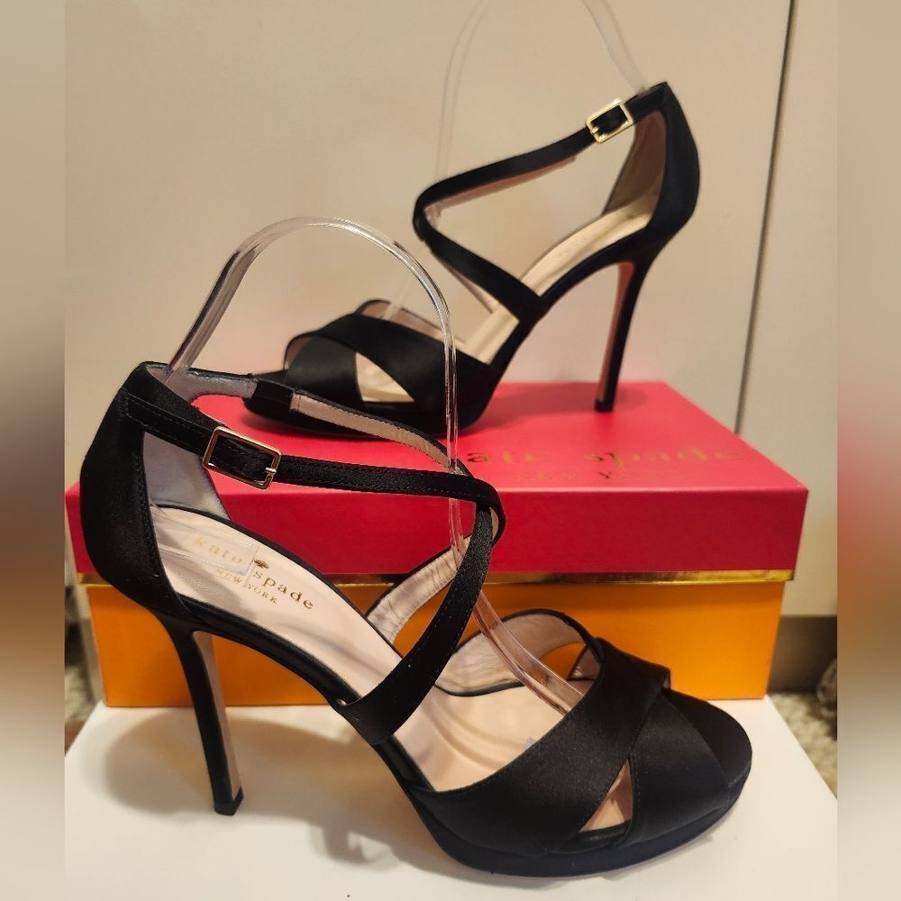Kate Spade New York Black Satin Strappy Stiletto Sandals Sz.9 Ret. $378